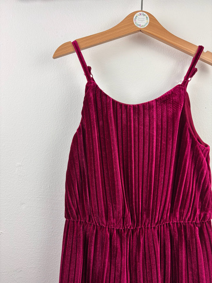 M&amp;S Burgundy Pleated Velvet Jumpsuit 6-7 Years-Jump Suits-Second Snuggle Preloved