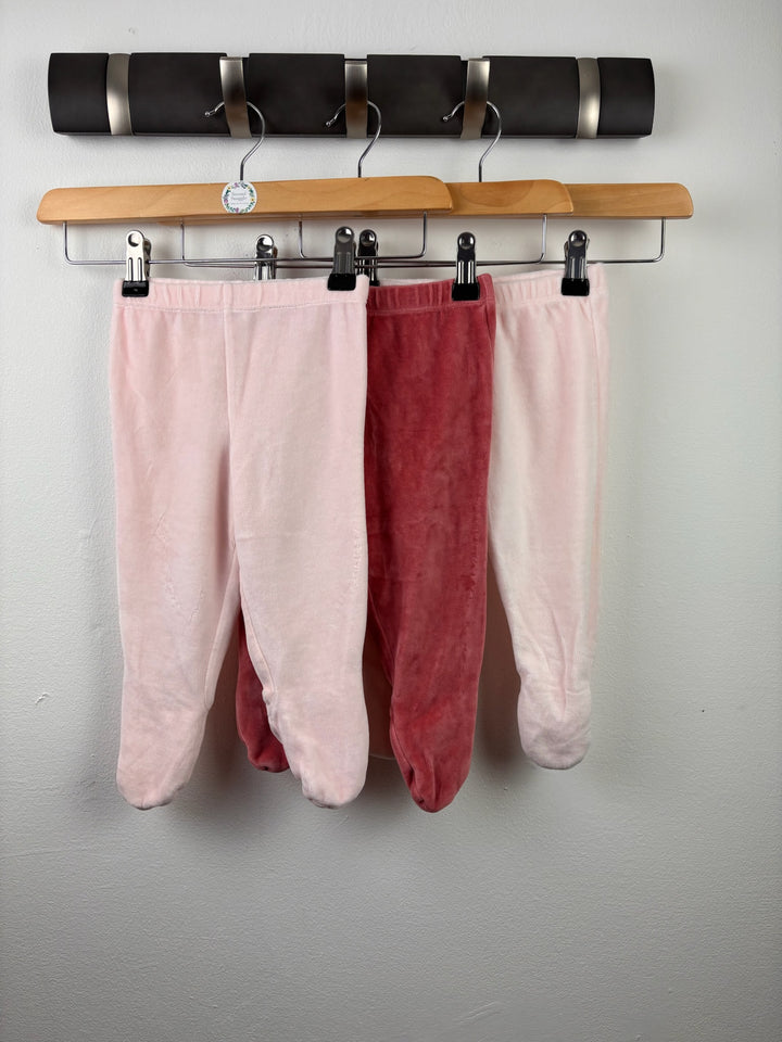 M&amp;S Set of Three Pink Velour Footed Trousers 6-9 Months-Leggings-Second Snuggle Preloved