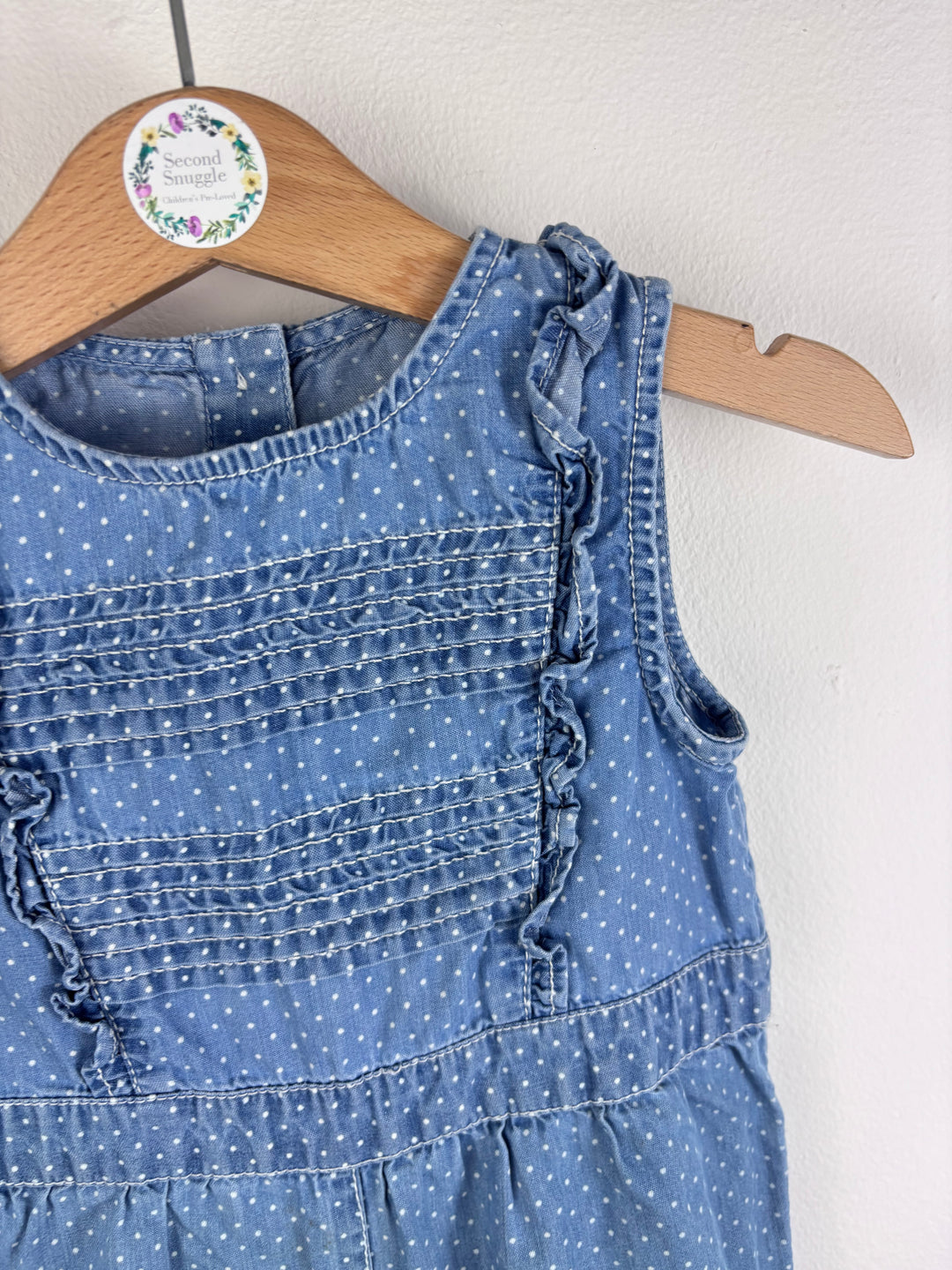 Tu Denim Polka Dot Dungarees 6-9 Months-Rompers-Second Snuggle Preloved