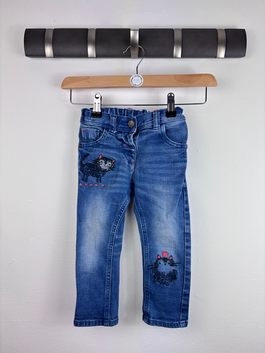 Next Cat Embroidered Jeans 12-18 Months-Trousers-Second Snuggle Preloved