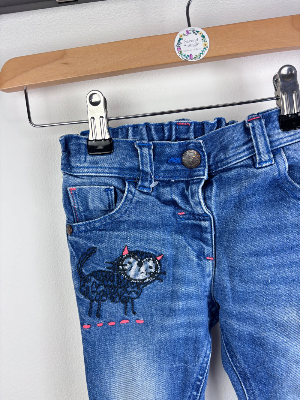 Next Cat Embroidered Jeans 12-18 Months-Trousers-Second Snuggle Preloved