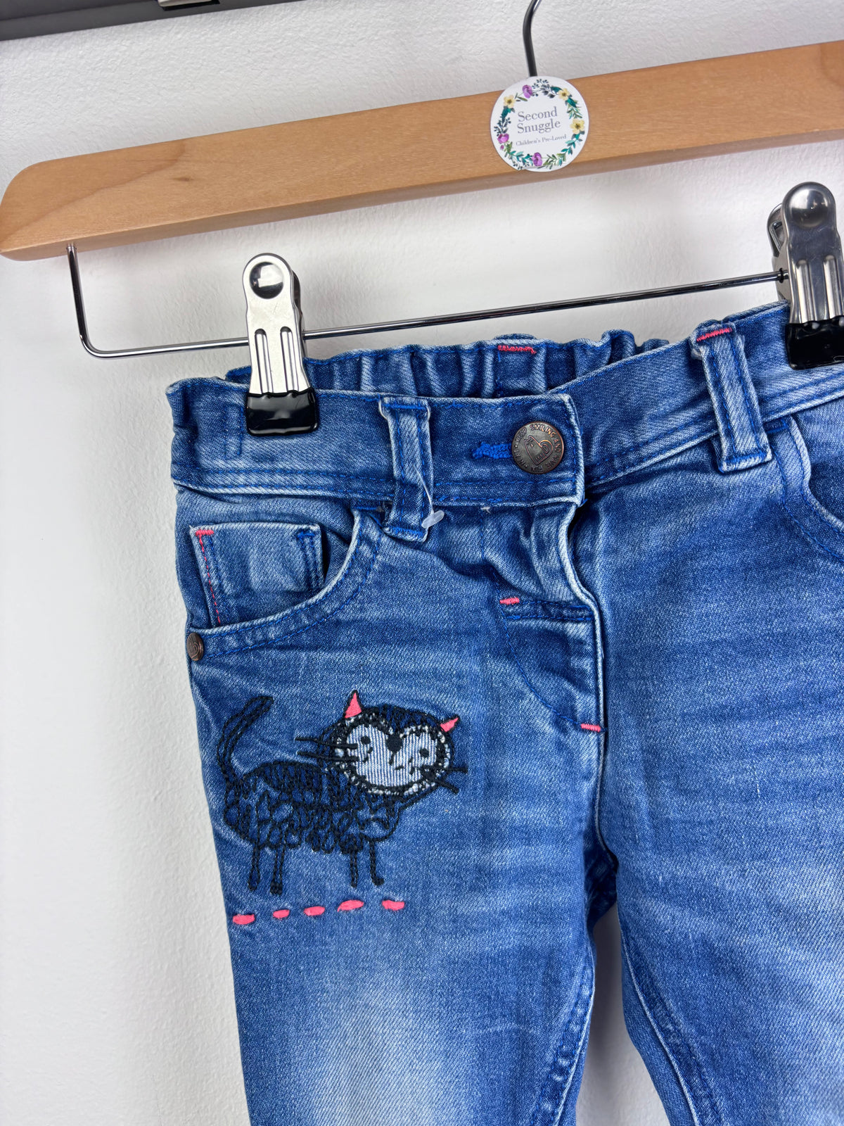 Next Cat Embroidered Jeans 12-18 Months-Trousers-Second Snuggle Preloved