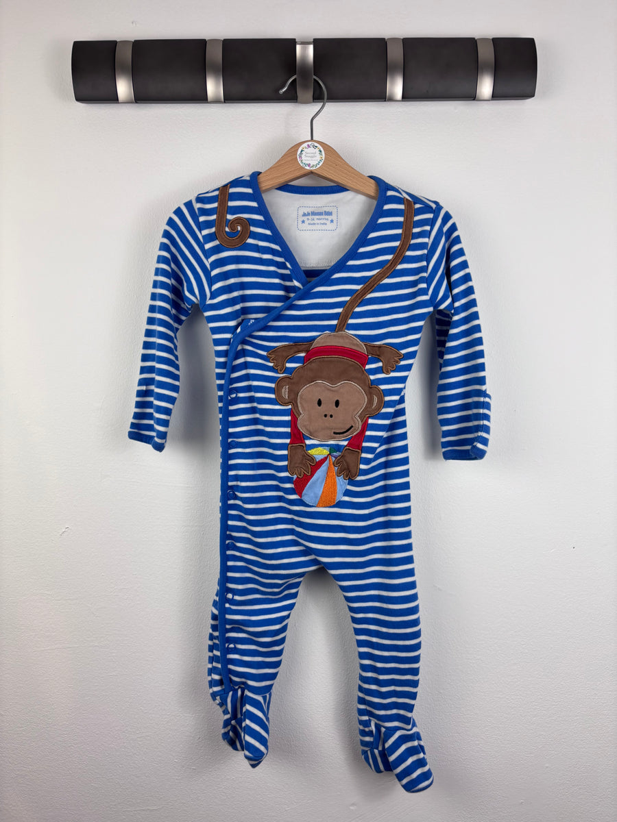 JoJo Maman Bébé Blue Monkey Sleepsuit 9-12 Months-Sleepsuits-Second Snuggle Preloved