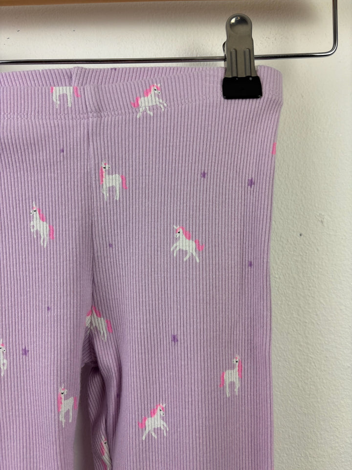 Fred &amp; Flo Lilac Unicorn Ribbed Leggings 5-6 Years-Leggings-Second Snuggle Preloved