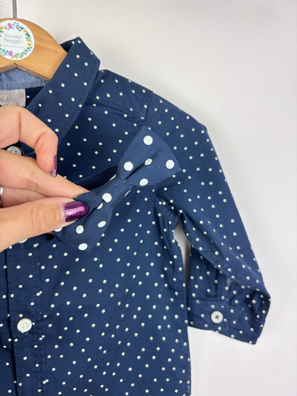 H&M Navy Spot Shirt 6-9 Months-Shirts-Second Snuggle Preloved