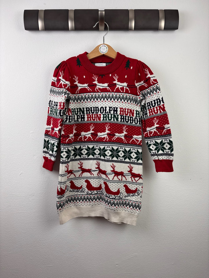 Next Red Christmas Fair Isle Jumper Dress 4 Years-Dresses-Second Snuggle Preloved