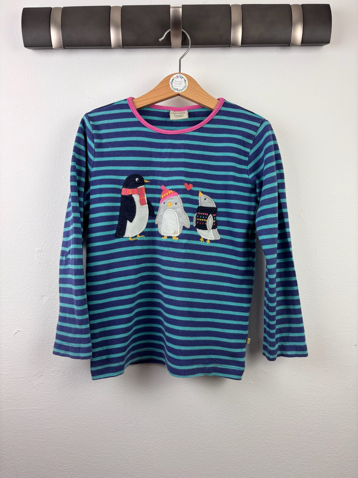 Frugi Blue Stripe Penguin Appliqué Top 5-6 Years-Tops-Second Snuggle Preloved