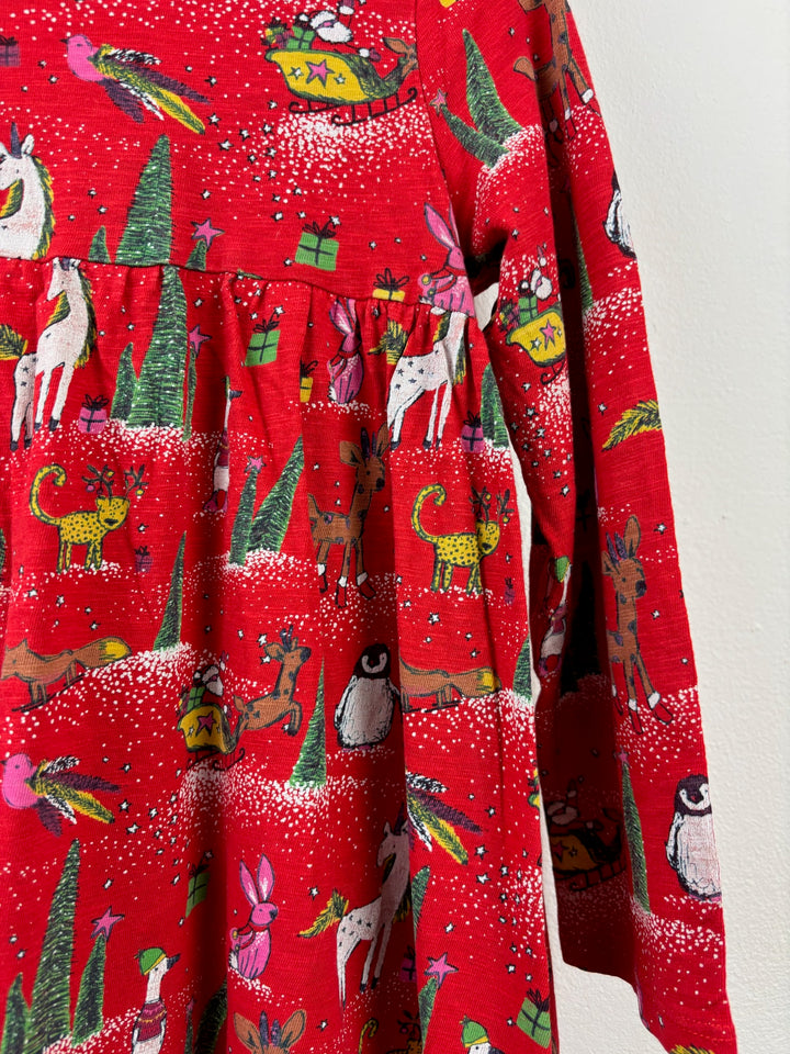 Next Red Christmas Animal Print Dress 4-5 Years-Dresses-Second Snuggle Preloved