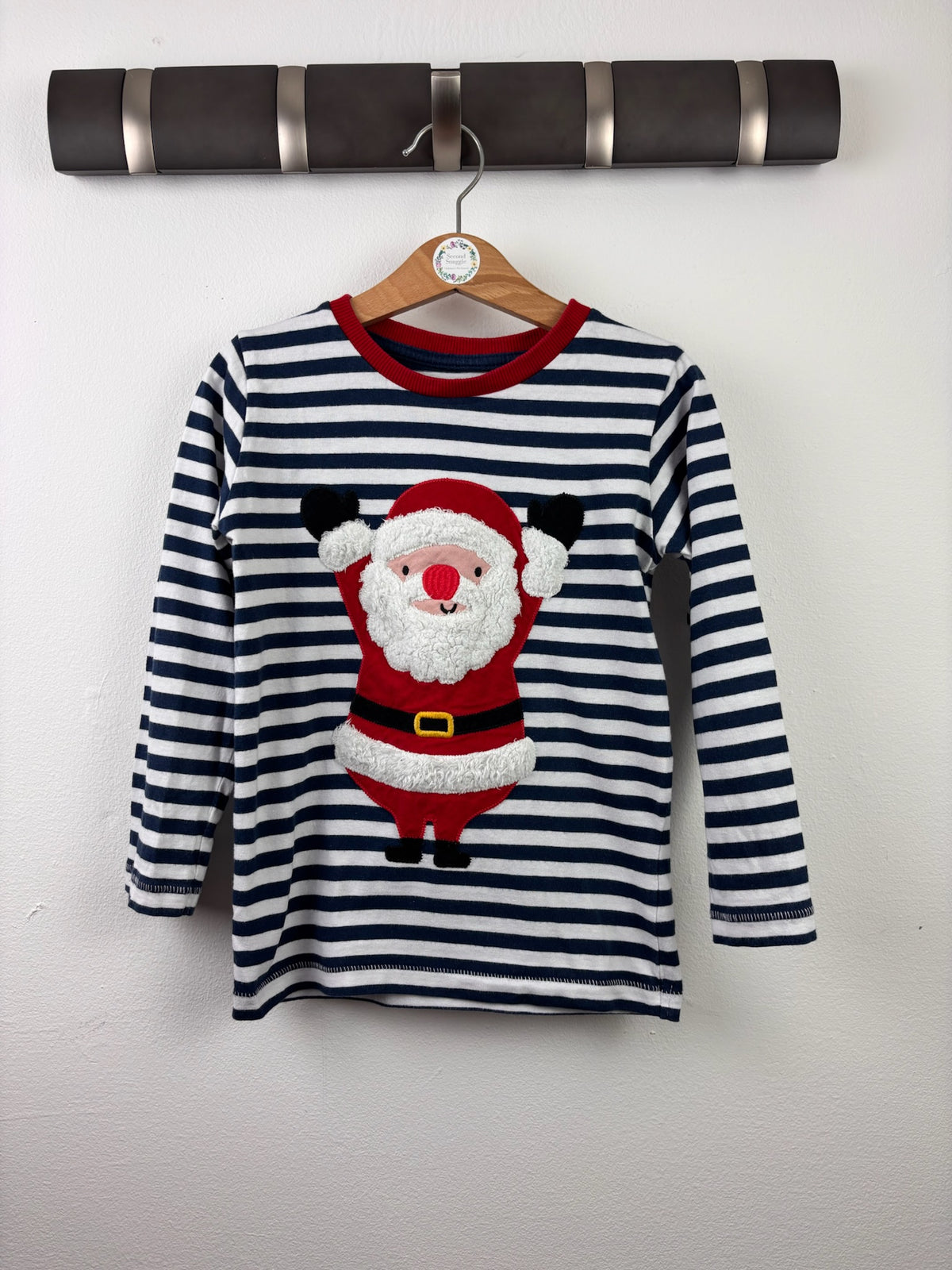 Next Navy Stripe Santa Appliqué Christmas Top 4-5 Years-Tops-Second Snuggle Preloved