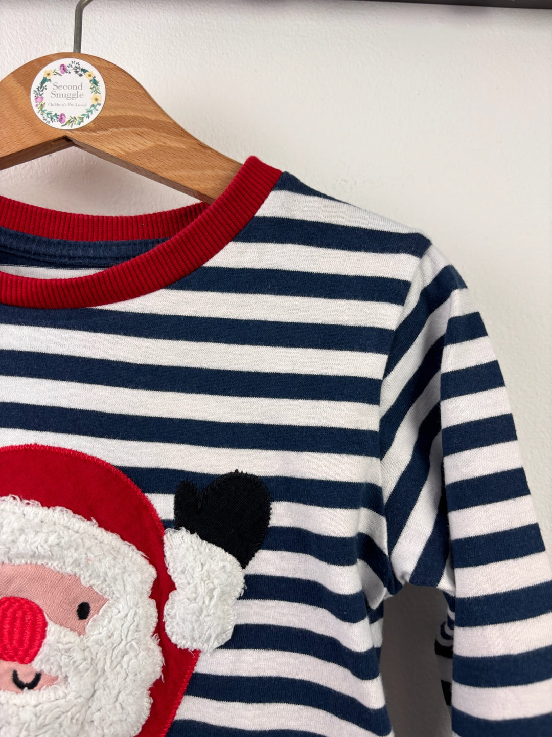 Next Navy Stripe Santa Appliqué Christmas Top 4-5 Years-Tops-Second Snuggle Preloved