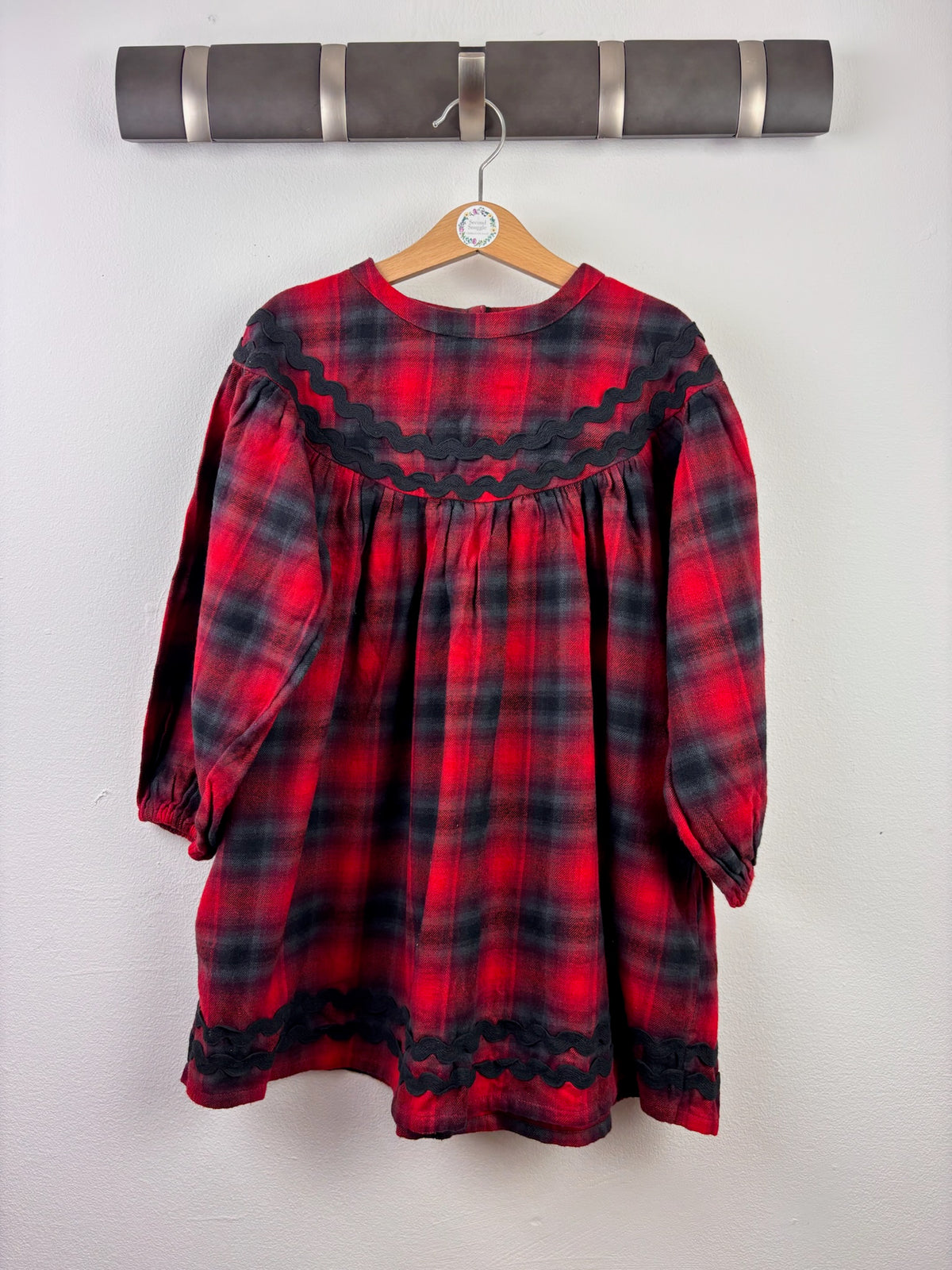 Next Red Tartan Ric Rac Trim Dress 4-5 Years-Dresses-Second Snuggle Preloved