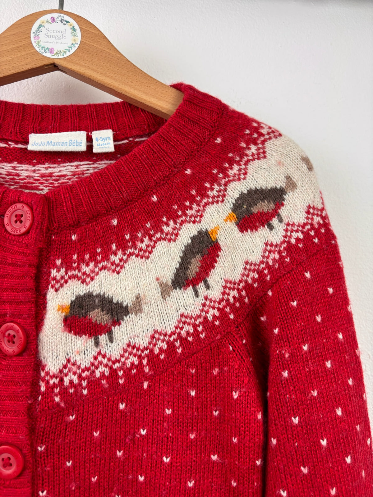 JoJo Maman Bébé Red Robin Fair Isle Cardigan 4-5 Years-Cardigans-Second Snuggle Preloved