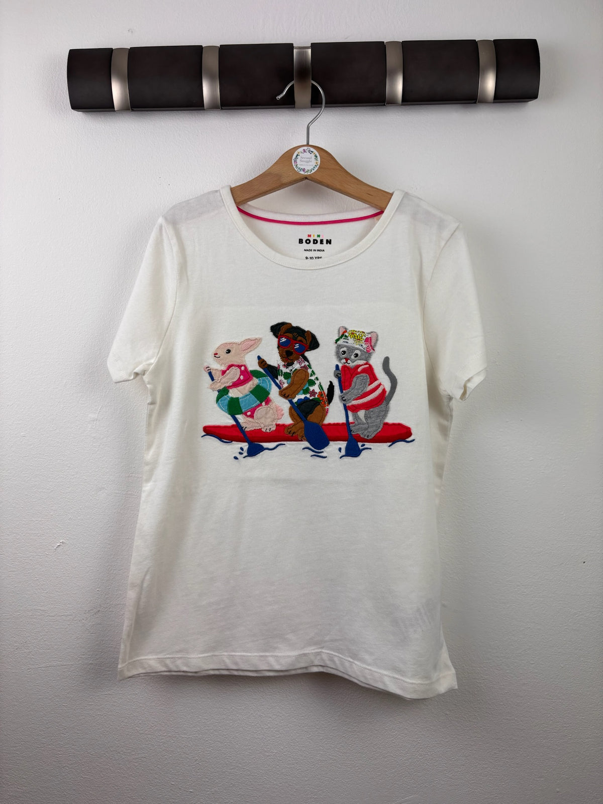 Mini Boden Cream Animal Paddleboard T-Shirt 9-10 Years-Tops-Second Snuggle Preloved
