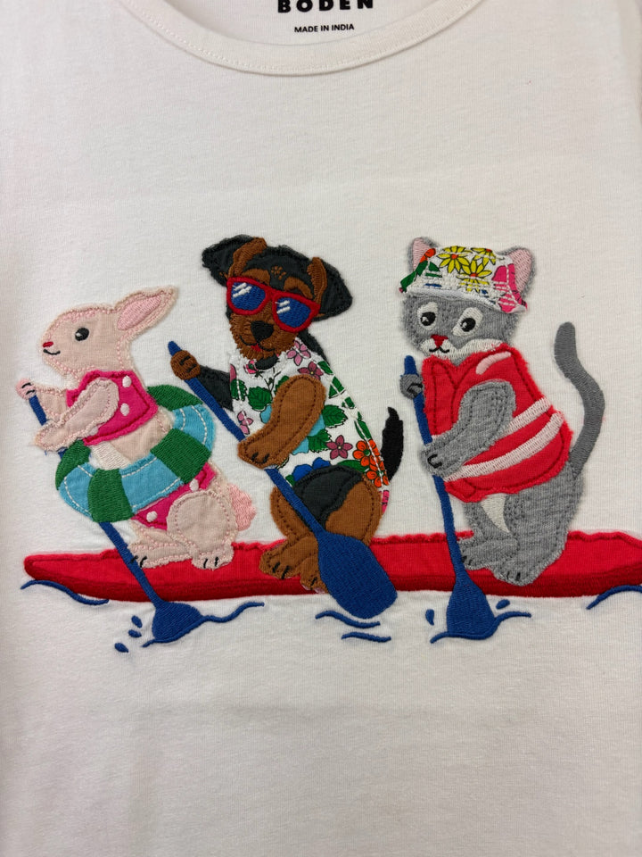 Mini Boden Cream Animal Paddleboard T-Shirt 9-10 Years-Tops-Second Snuggle Preloved