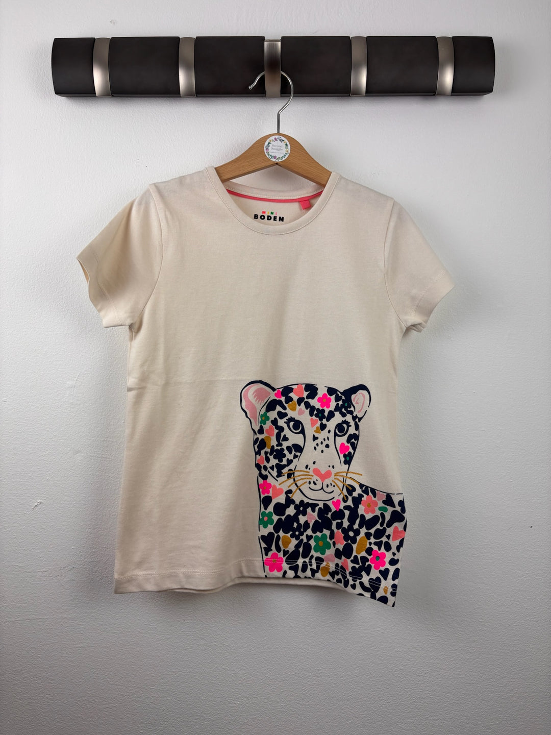 Mini Boden Cream Floral Leopard T-Shirt 6-7 Years-Tops-Second Snuggle Preloved