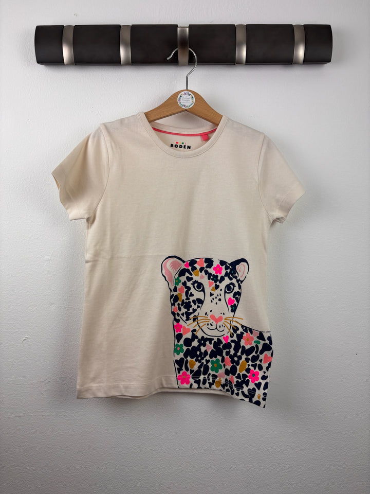 Mini Boden Cream Floral Leopard T-Shirt 6-7 Years-Tops-Second Snuggle Preloved