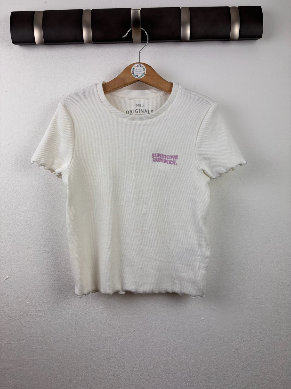 M&S Cream Ribbed Sunshine Summer T-Shirt 8-9 Years-Tops-Second Snuggle Preloved