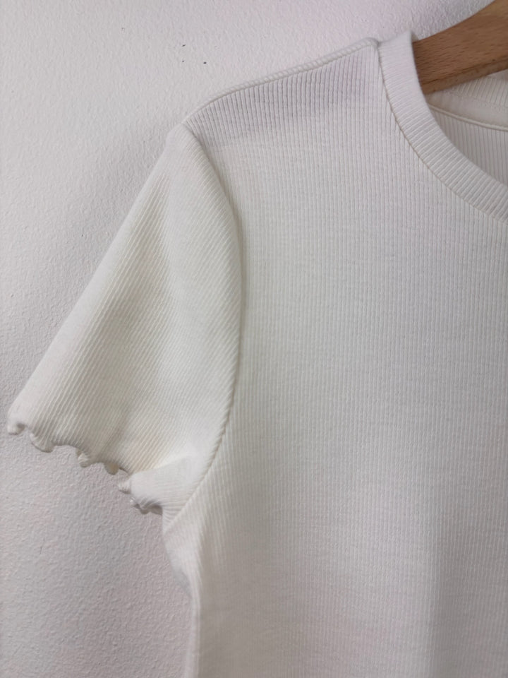 M&amp;S Cream Ribbed Sunshine Summer T-Shirt 8-9 Years-Tops-Second Snuggle Preloved