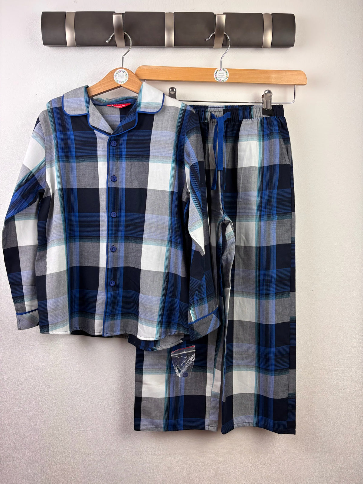 Mini Jammies Blue Check Pyjama Set 6-7 Years-Night Wear-Second Snuggle Preloved