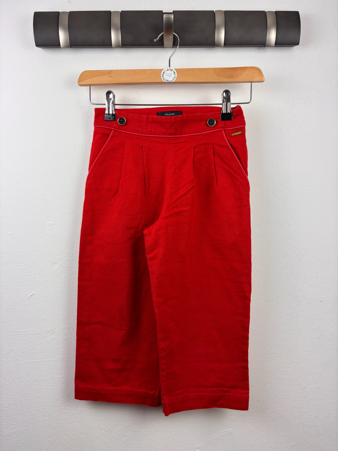 M&amp;S Autograph Red Wide Leg 3/4 Trousers 7-8 Years-Trousers-Second Snuggle Preloved