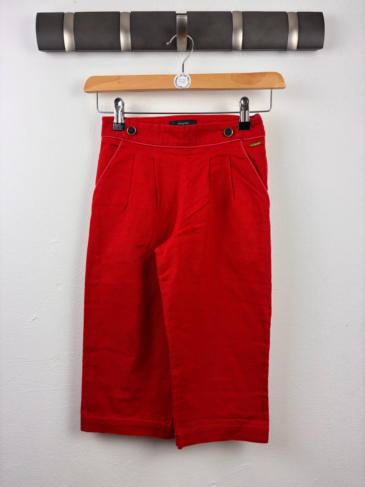 M&S Autograph Red Wide Leg 3/4 Trousers 7-8 Years-Trousers-Second Snuggle Preloved