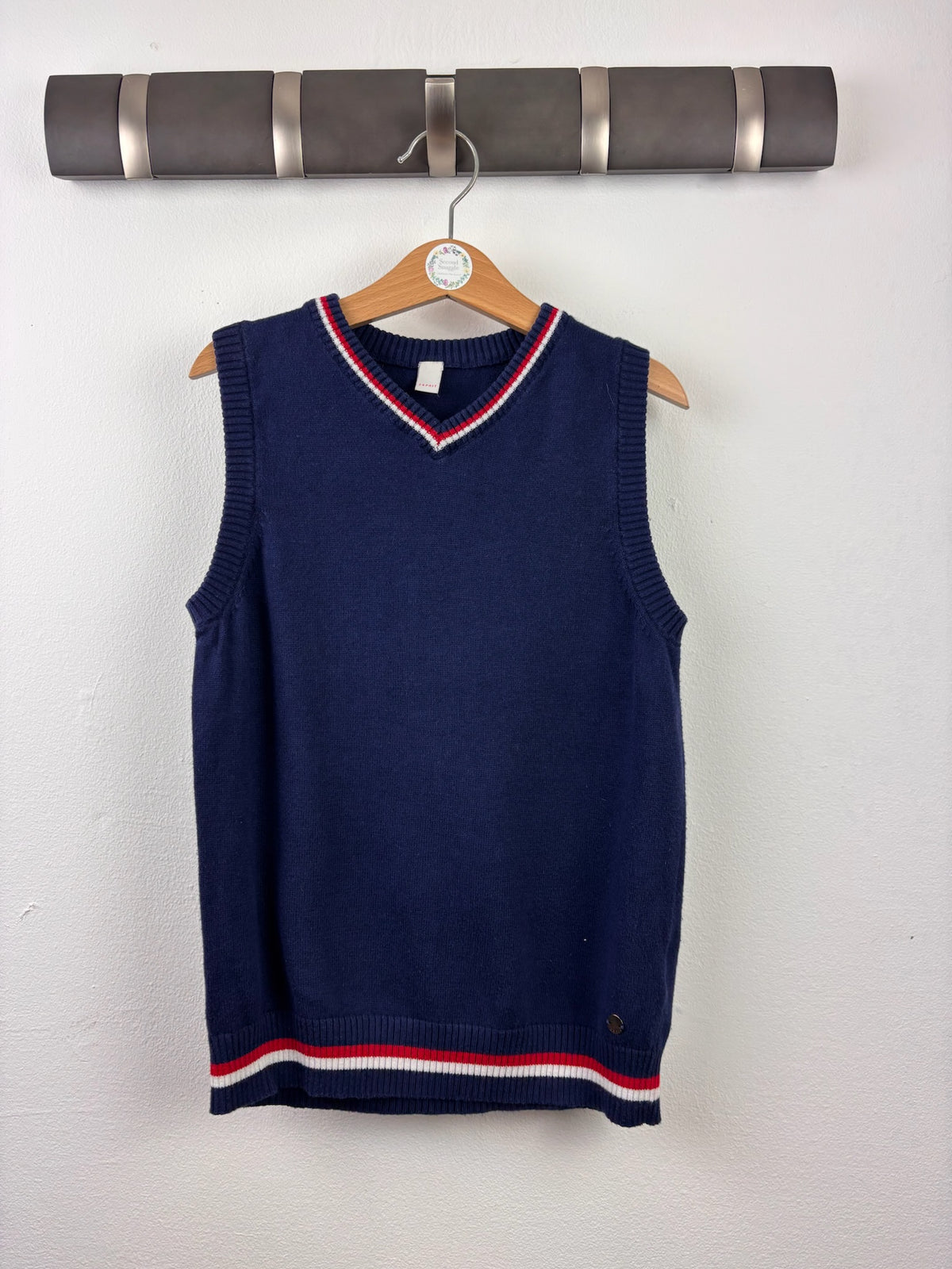 Esprit Navy Knitted V-Neck Tank Top Red White Stripe 8-9 Years-Jumpers-Second Snuggle Preloved