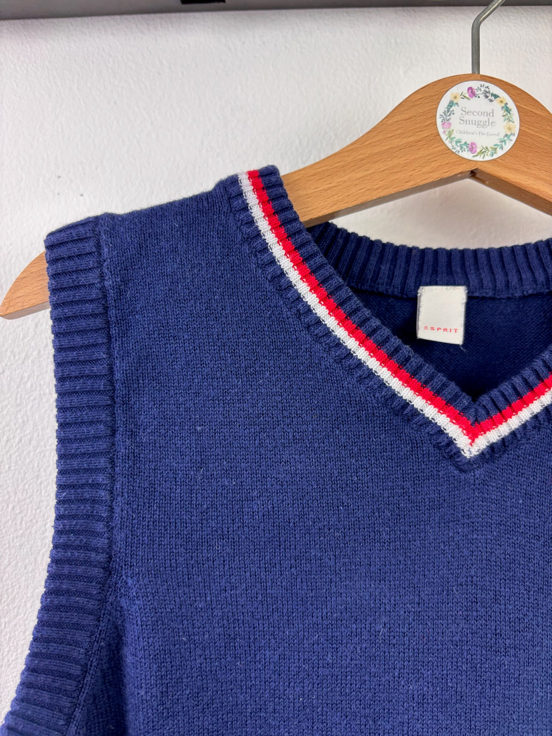 Esprit Navy Knitted V-Neck Tank Top Red White Stripe 8-9 Years-Jumpers-Second Snuggle Preloved