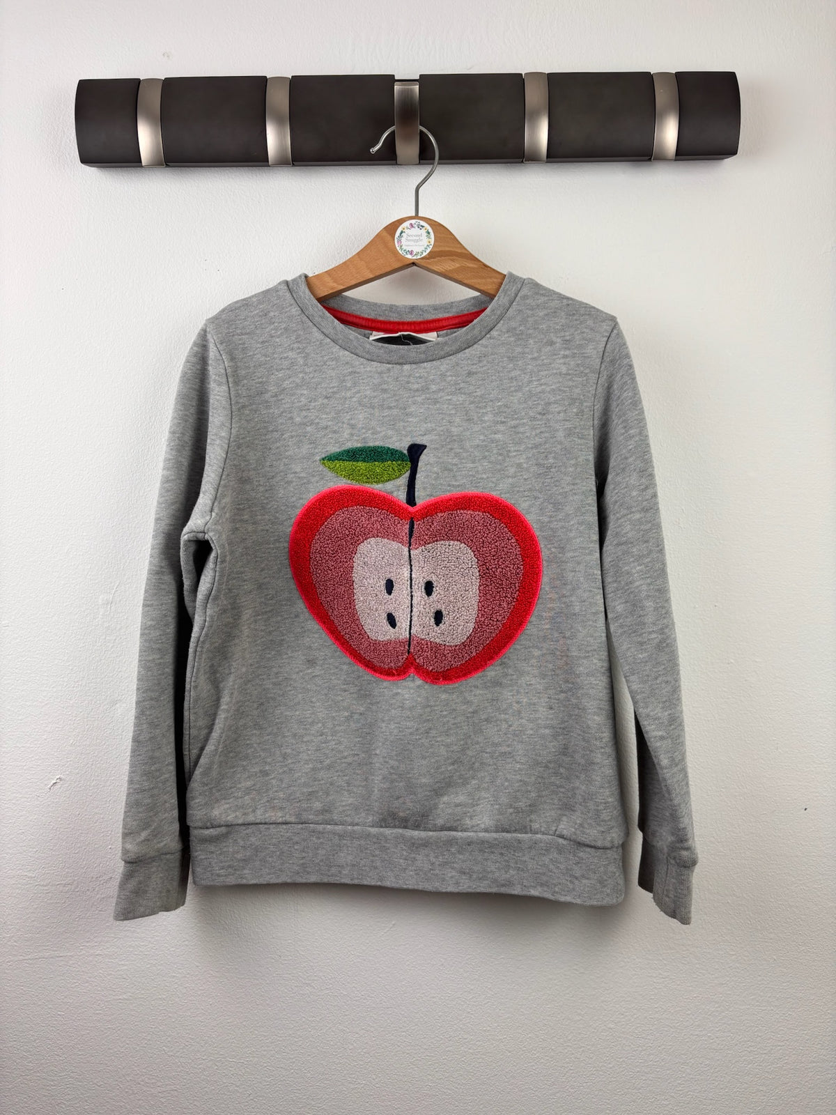 Boden Grey Apple Appliqué Sweatshirt 7-8 Years-Jumpers-Second Snuggle Preloved