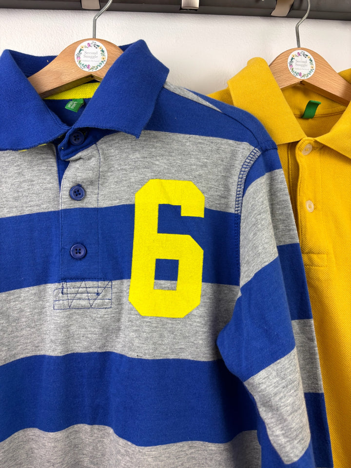 United Colors of Benetton Blue Stripe &amp; Yellow Polo Tops Set 8-9 Years-Tops-Second Snuggle Preloved