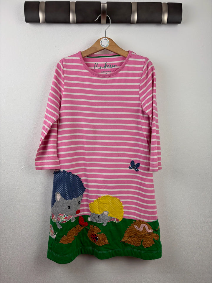 Boden Pink Stripe Hedgehog Appliqué Dress 7-8 Years-Dresses-Second Snuggle Preloved