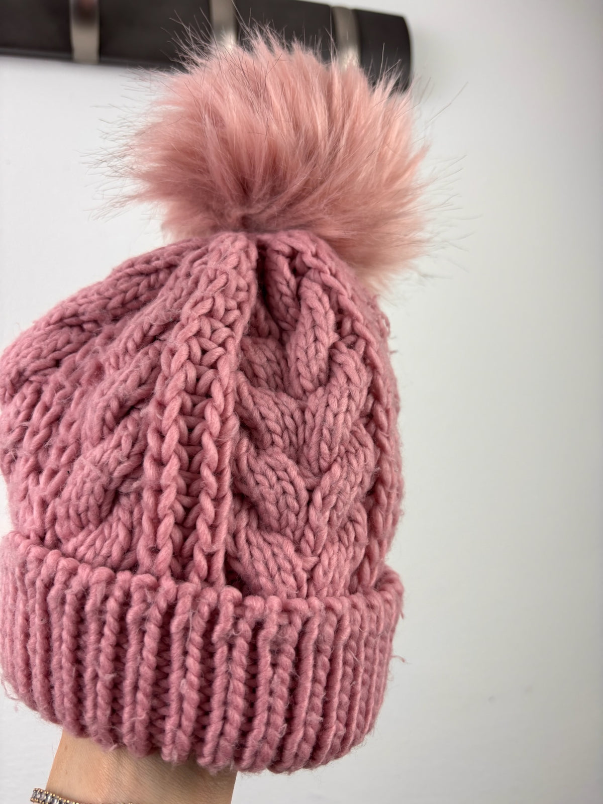 Next Pink Cable Knit Pom Pom Hat 3-4 Years-Hats-Second Snuggle Preloved