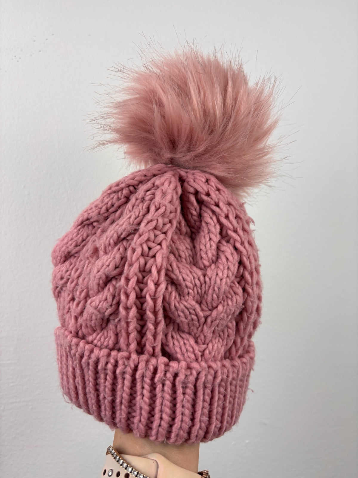 Next Pink Cable Knit Pom Pom Hat 3-4 Years-Hats-Second Snuggle Preloved