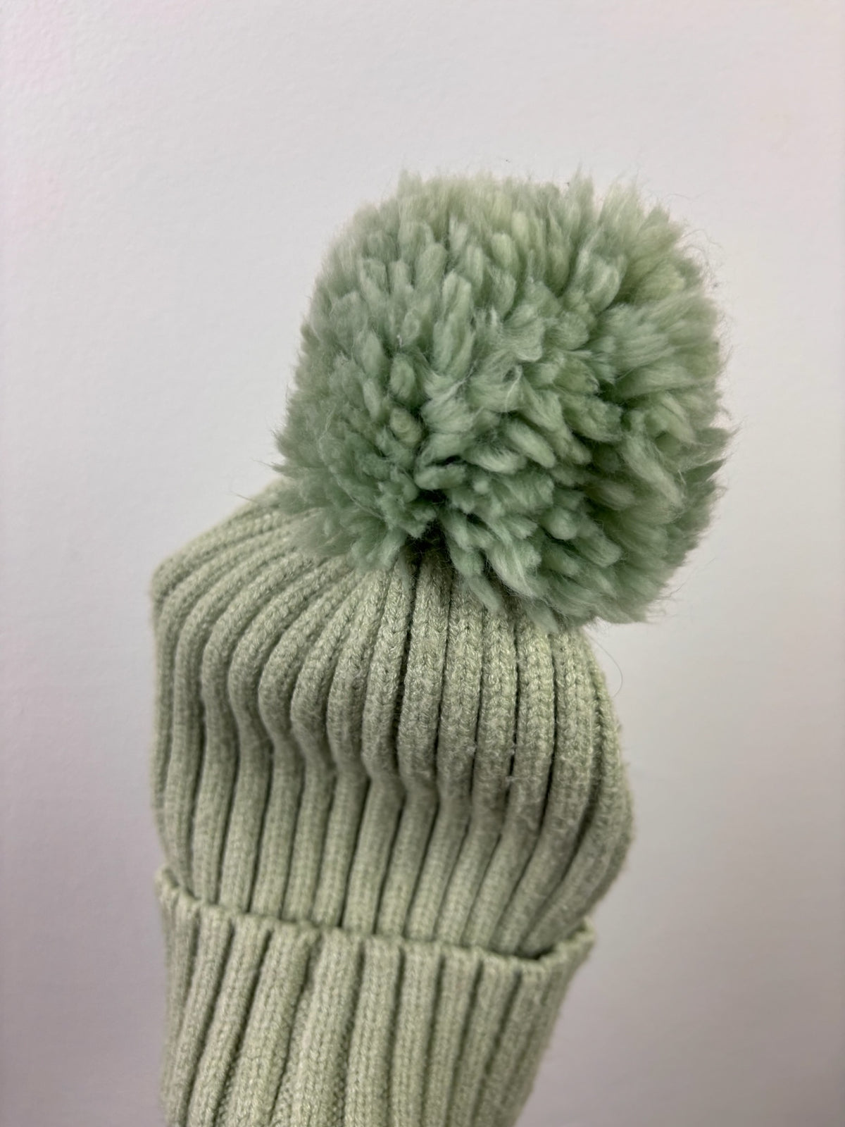M&S Sage Green Ribbed Pom Pom Hat 3-6 Years-Hats-Second Snuggle Preloved
