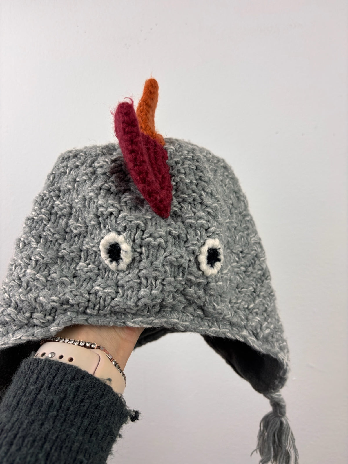 Next Grey Knitted Dinosaur Earflap Hat 3-4 Years-Hats-Second Snuggle Preloved