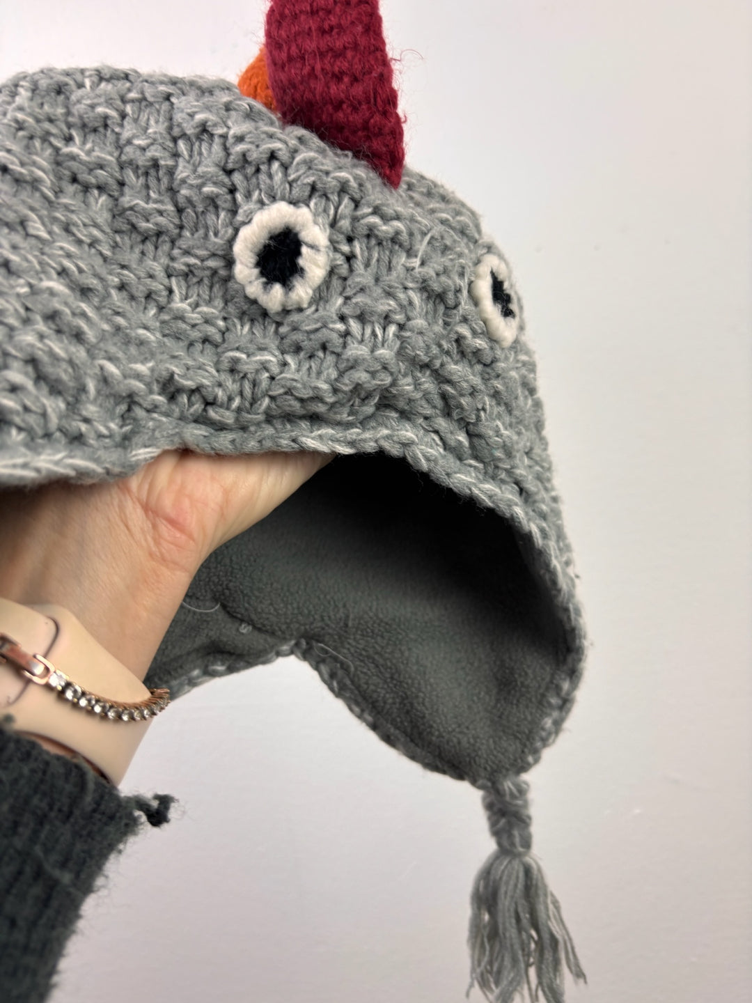 Next Grey Knitted Dinosaur Earflap Hat 3-4 Years-Hats-Second Snuggle Preloved
