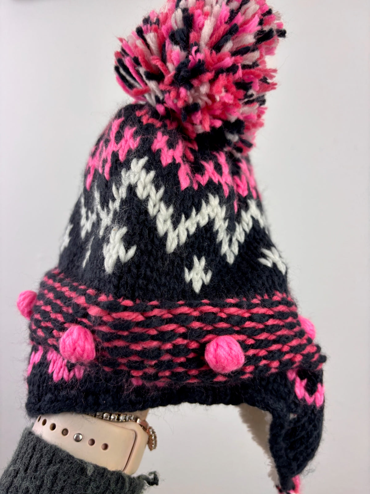 Next Navy Pink Fair Isle Pom Pom Hat 5-6 Years-Hats-Second Snuggle Preloved