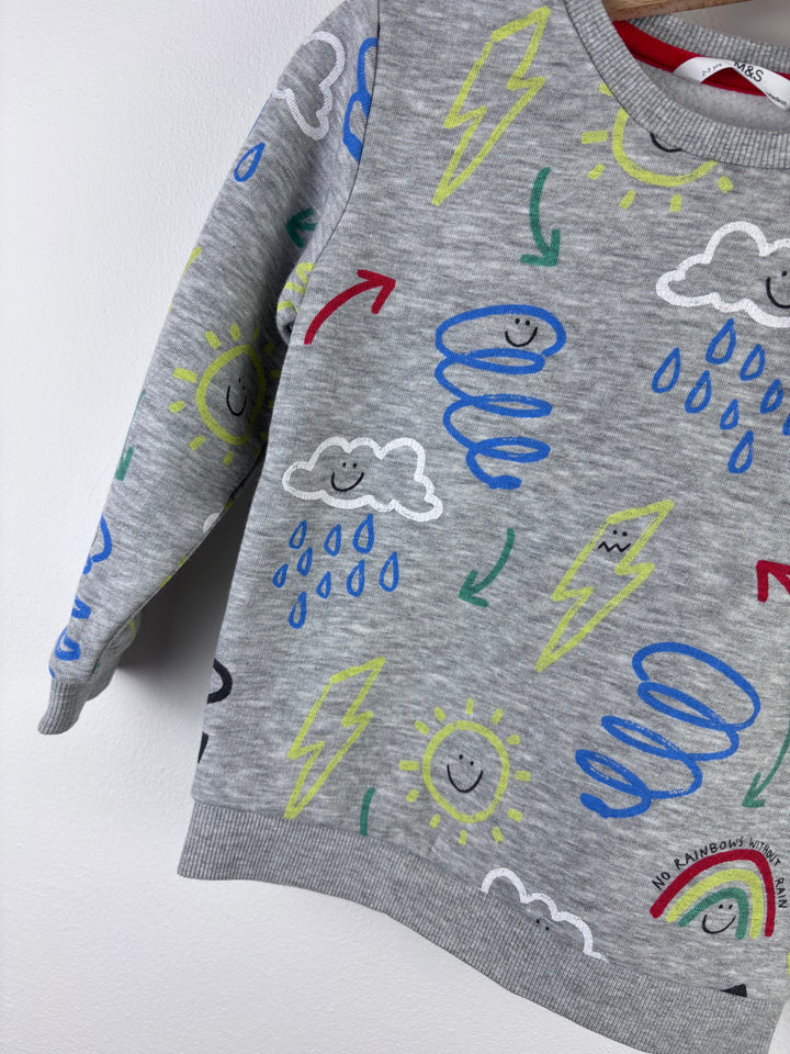 M&S Weather Print Sweatshirt 2-3 Years-Jumpers-Second Snuggle Preloved