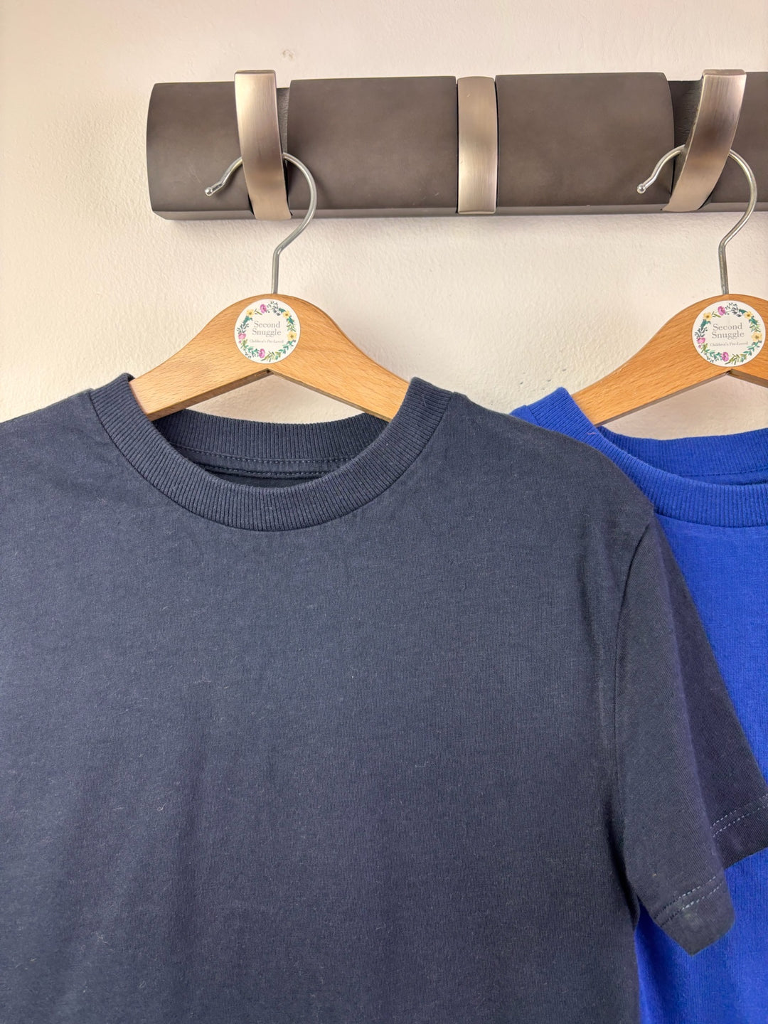 M&amp;S Set Of 3 Short Sleeve T-Shirts Navy Blue And Stone 6-7 Years-Tops-Second Snuggle Preloved