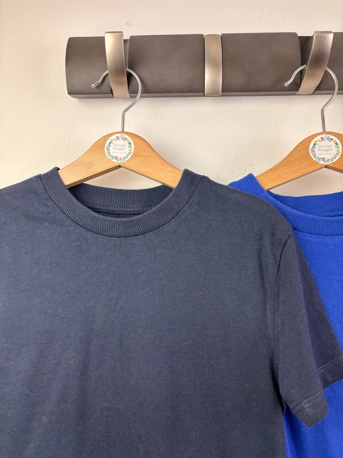 M&S Set Of 3 Short Sleeve T-Shirts Navy Blue And Stone 6-7 Years-Tops-Second Snuggle Preloved