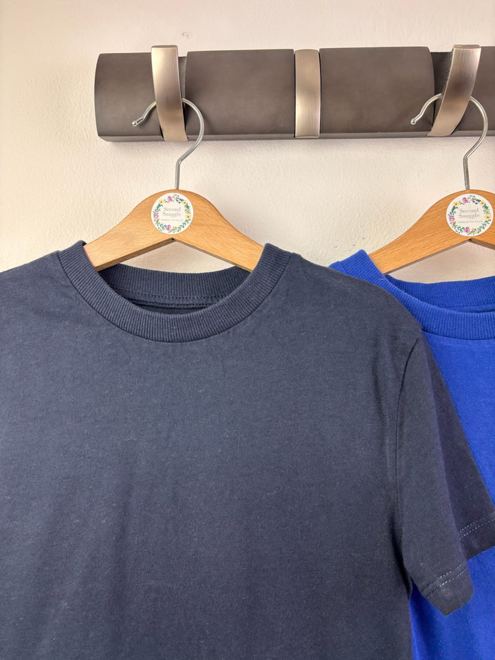 M&amp;S Set Of 3 Short Sleeve T-Shirts Navy Blue And Stone 6-7 Years-Tops-Second Snuggle Preloved