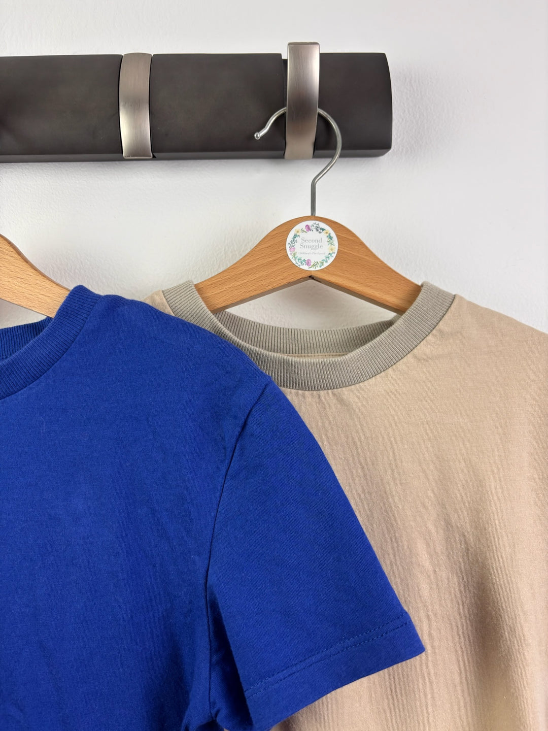 M&amp;S Set Of 3 Short Sleeve T-Shirts Navy Blue And Stone 6-7 Years-Tops-Second Snuggle Preloved