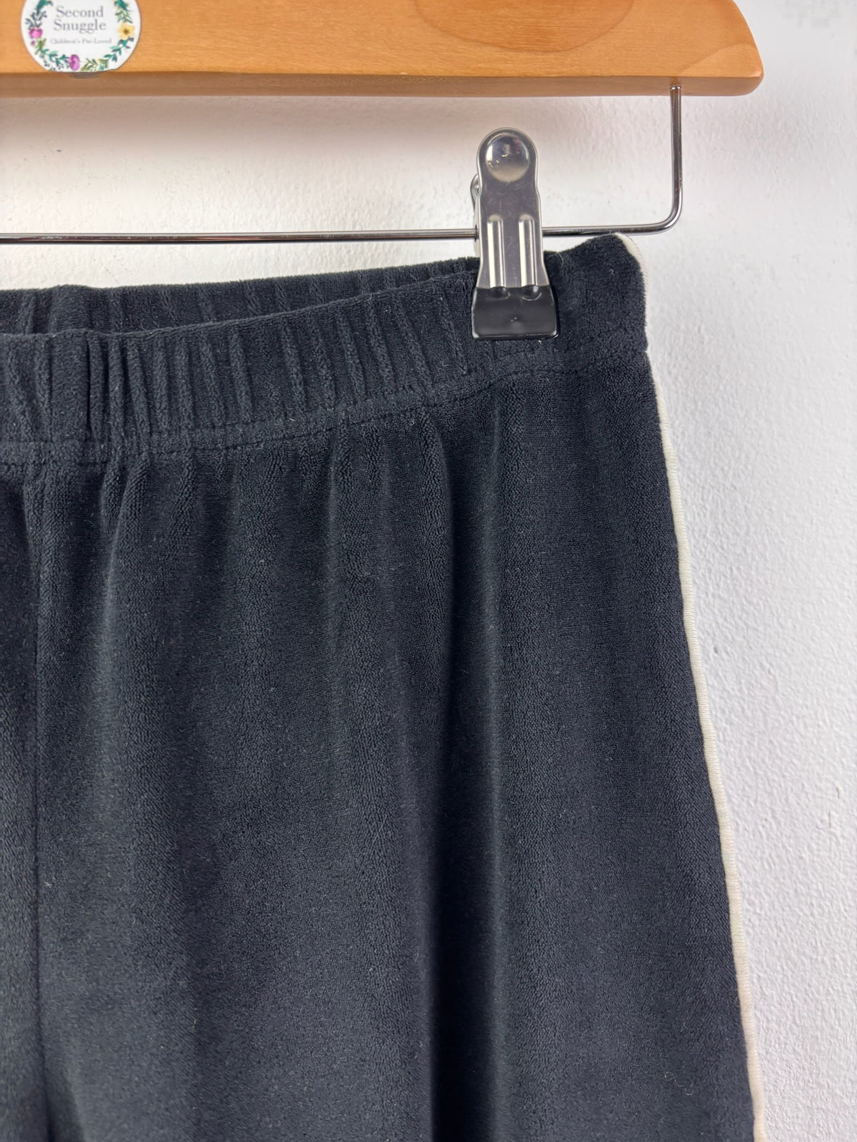 M&S Black Velour Joggers With Side Stripe And Striped Cuffs 8-9 Years-Trousers-Second Snuggle Preloved