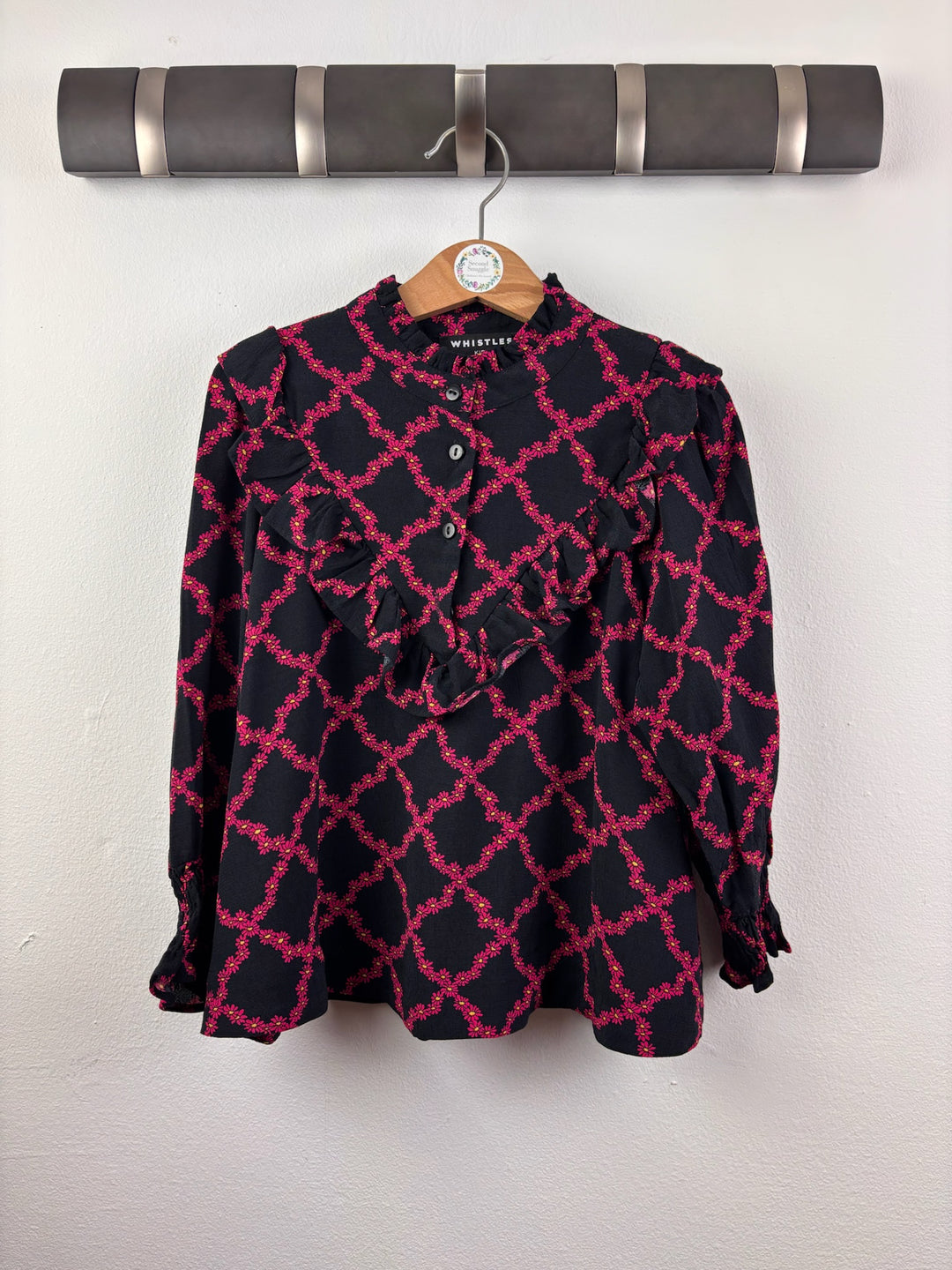 Whistles Black Pink Daisy Print Ruffle Blouse 6-7 Years-Tops-Second Snuggle Preloved