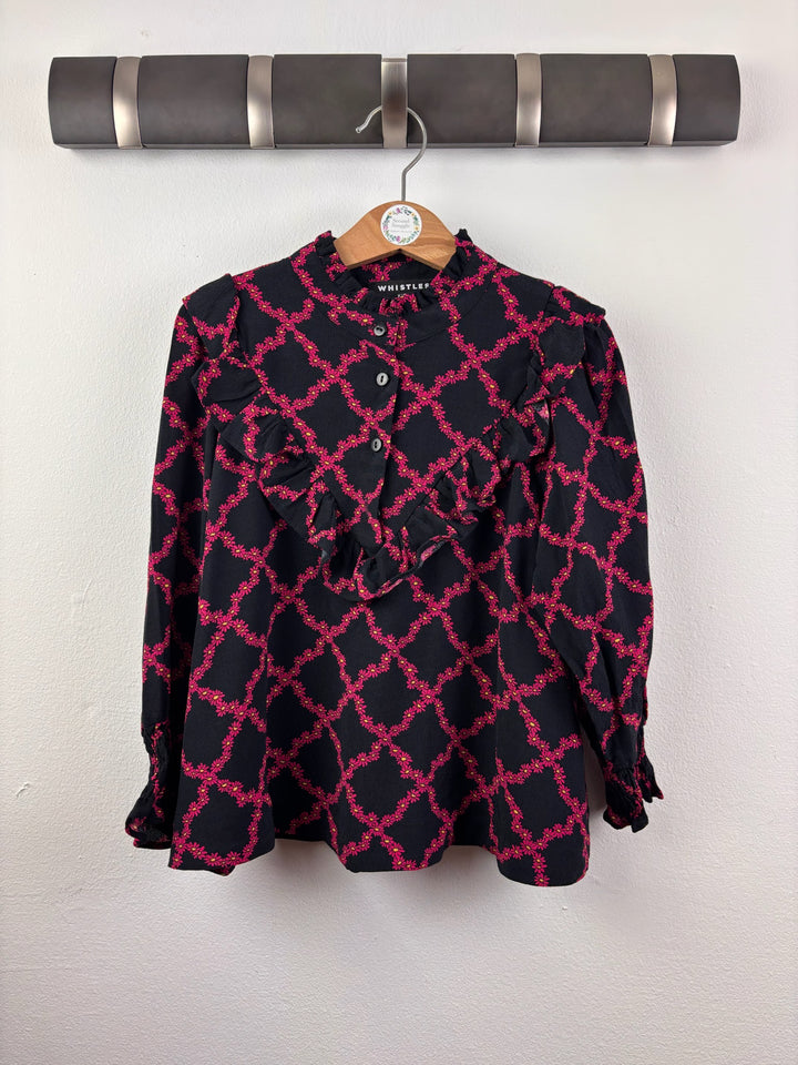 Whistles Black Pink Daisy Print Ruffle Blouse 6-7 Years-Tops-Second Snuggle Preloved