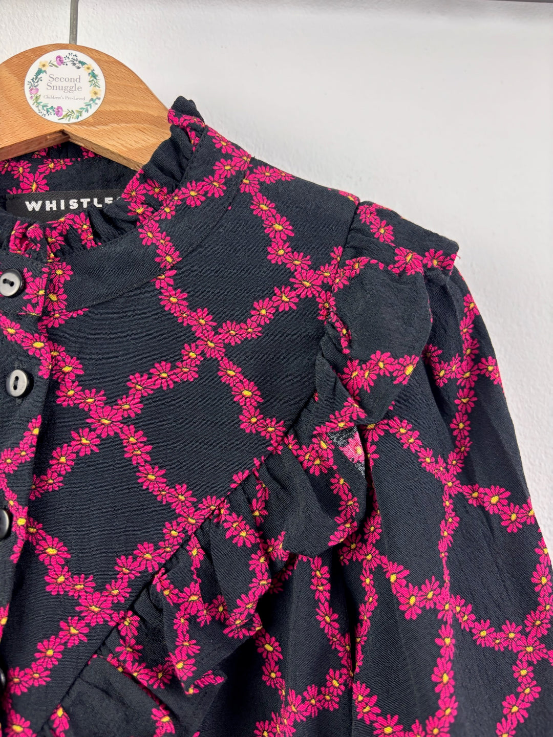 Whistles Black Pink Daisy Print Ruffle Blouse 6-7 Years-Tops-Second Snuggle Preloved
