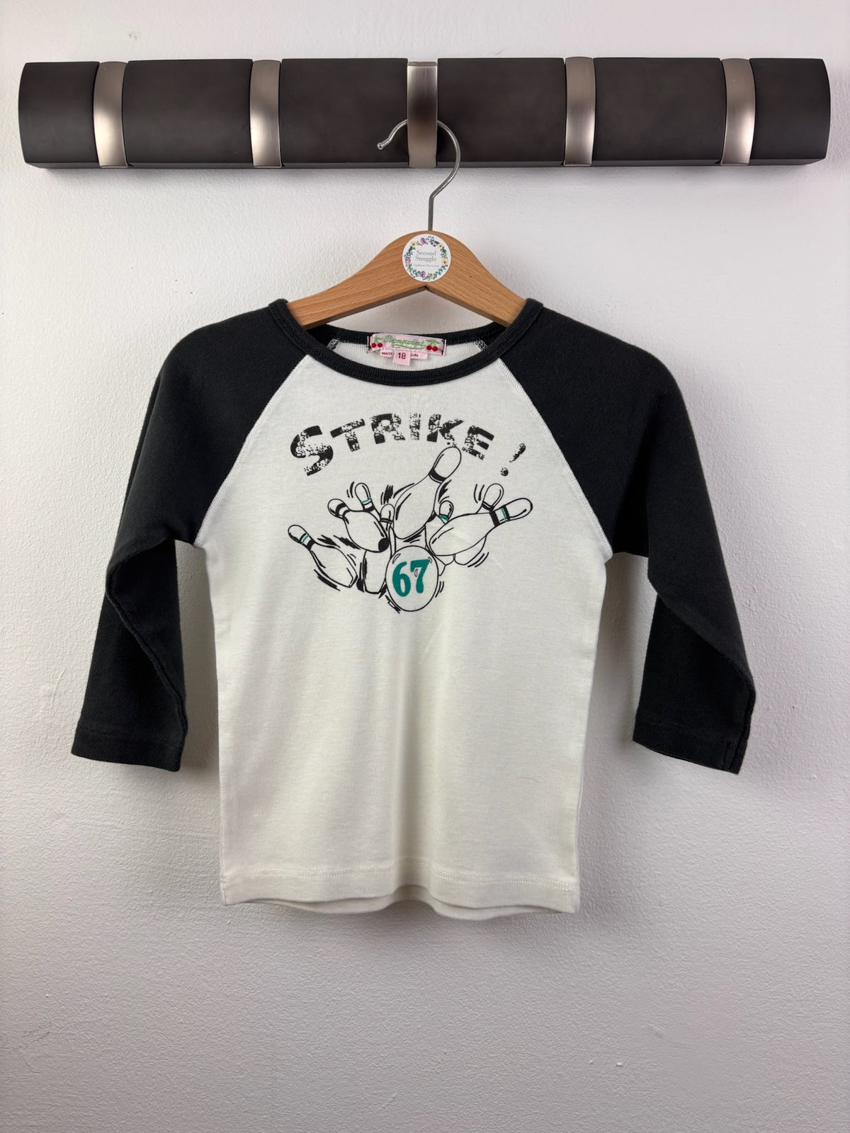 Bonpoint Strike Bowling Raglan Top Cream And Charcoal 18 Months-Tops-Second Snuggle Preloved