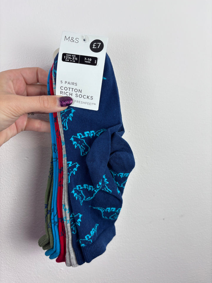 M&S Dinosaur Socks UK 12.5-3.5 New 5 Pack-Tights & Socks-Second Snuggle Preloved