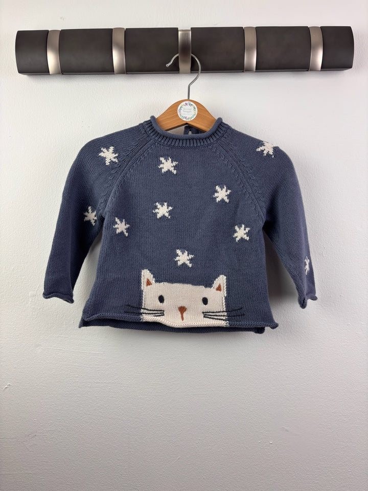 John Lewis Blue Cat And Stars Knitted Jumper 6-9 Months-Jumpers-Second Snuggle Preloved