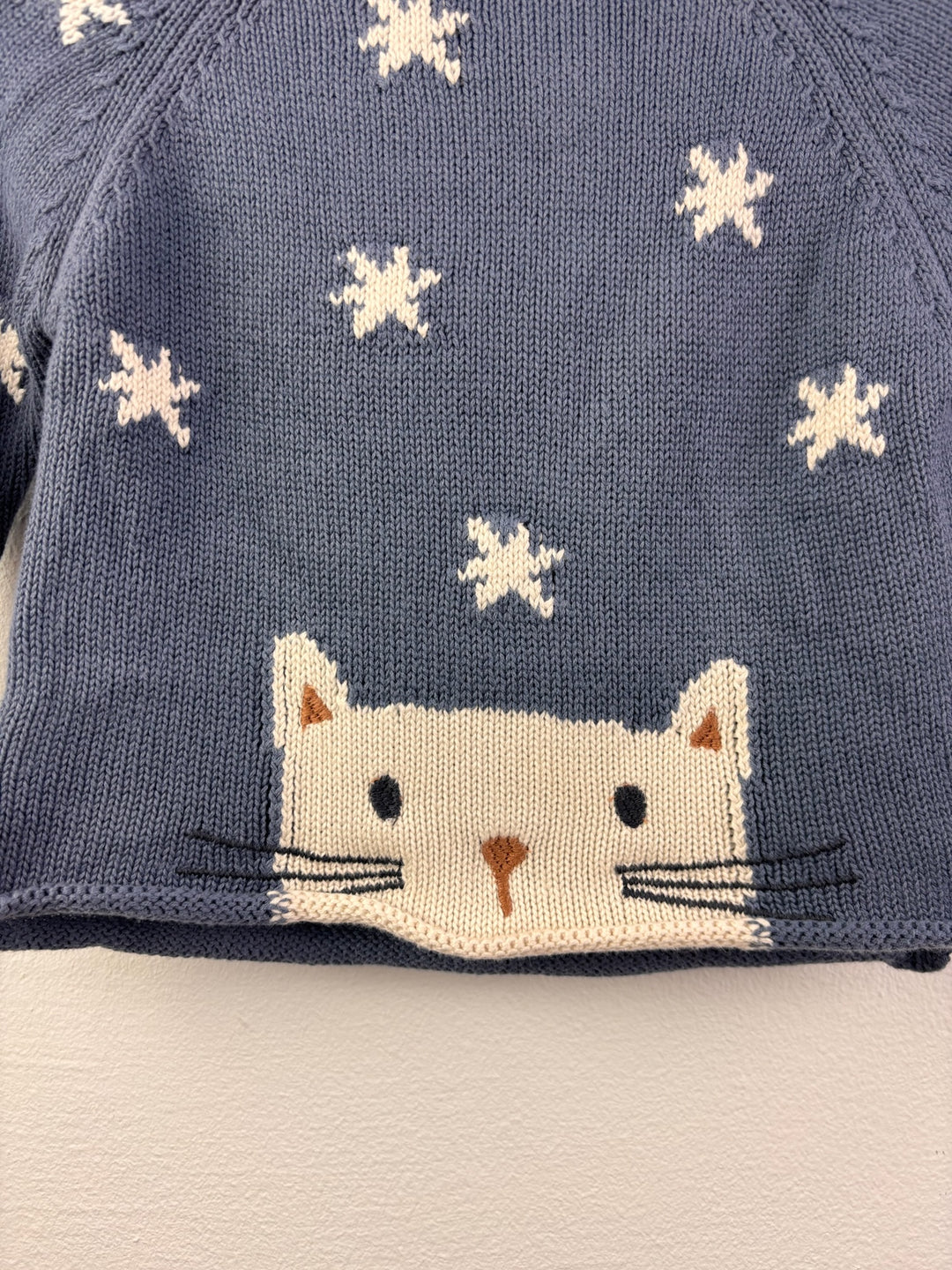 John Lewis Blue Cat And Stars Knitted Jumper 6-9 Months-Jumpers-Second Snuggle Preloved