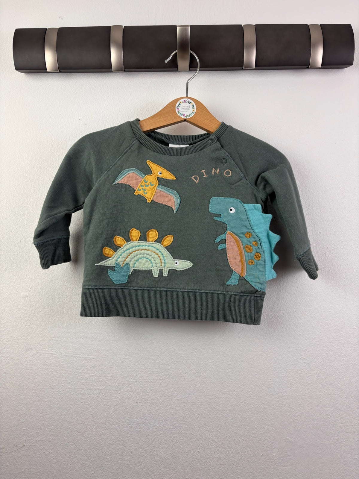 Next Green Dinosaur Appliqué Sweatshirt 3-6 Months-Jumpers-Second Snuggle Preloved